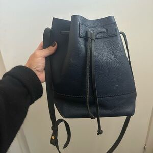 Blue J Crew Leather Bucket Bag